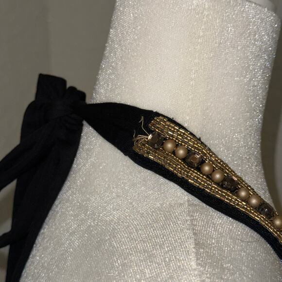 Vintage Y2K Beaded Halter Plunge Top Womens Large Strand Black Brown Boho Casual - Picture 5 of 5